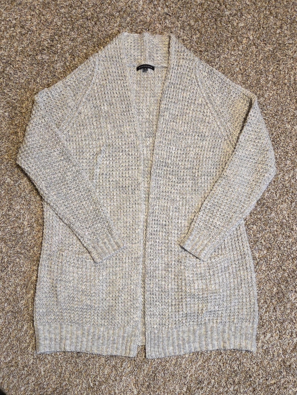 Staccato Open-Front Knit Cardigan in Cream and Light Gray